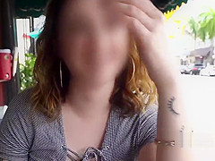 Busty beauty flashing cunt in public for money