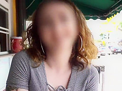 Busty beauty flashing cunt in public for money