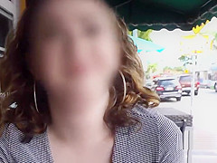 Busty beauty flashing cunt in public for money