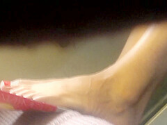 Candid feet in train - wearing shoes at end