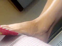 Candid feet in train - wearing shoes at end