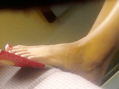 Candid feet in train - wearing shoes at end