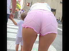 Candid teen 18+ in mini short street public close up