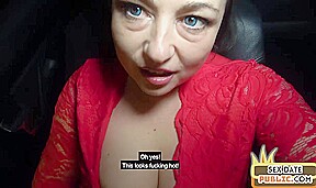 Chubby public slut gets fucked outdoor in car by sex date