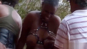 Crazy guys tie and cute African chicks and almost make them cry
