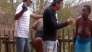 Crazy guys tie and cute African chicks and almost make them cry