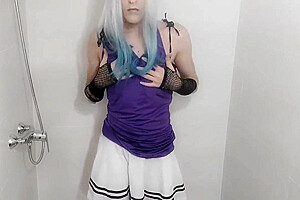Crossdresser In Cute Lingerie Masturbates And