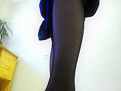 Curvy Latina In Fishnets Pantyhose Show Herself Curves And Play With Pussy