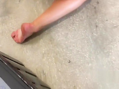 Cute brunette fucks big cock in public
