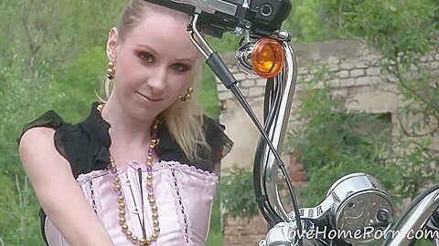 Cute teen 18+ Is Amazed By A Big Bike