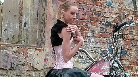 Cute teen 18+ Is Amazed By A Big Bike