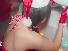 Cutest Asian Girl Having Perfect Gift For Xmas, A Big Dick And Creampie
