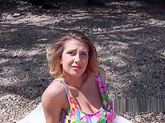 Cutie with huge tits banging stranger outdoor
