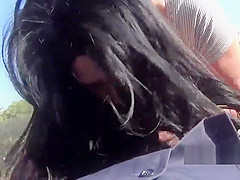 Dark haired amateur sucks cops dick outdoors