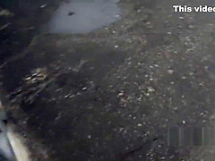 Dude bangs hot babe in some car park outdoors