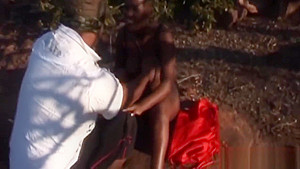 Exotic african sex slave in bondage has to suck her owners dick very gently