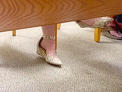 Feet soles arches of unaware worker