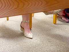 Feet soles arches of unaware worker