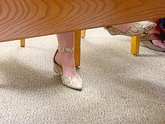 Feet soles arches of unaware worker