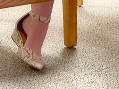Feet soles arches of unaware worker