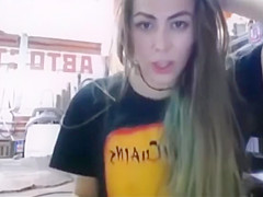 Flashing her hairy cunt on webcam
