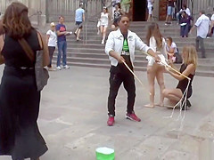 Gagged babe tits and cunt exposed in public