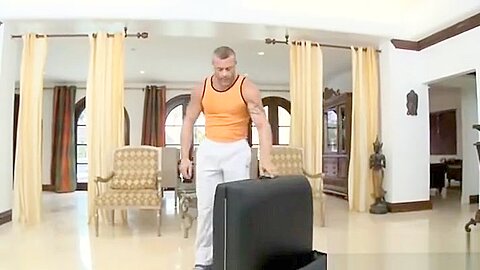 Gay bear gets ready for massage with client
