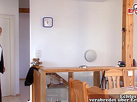 German blonde mature housewife with glasses fuck in kitchen