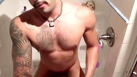 Guys fuck in the shower after gym