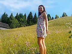 HOT UpSkirt among Mountains flowers