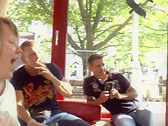 Hairy pussy slave fucked in public bar