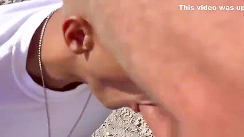 Handsome army stud dicksucking outdoors