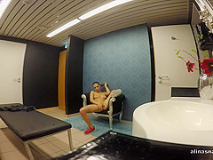 Henessy masturbating in the public bathroom