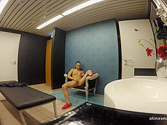Henessy masturbating in the public bathroom