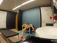 Henessy masturbating in the public bathroom
