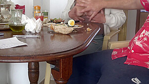 Horny Turkish Stepmother In Turbanli Lets Stepson Cum On Her Boobies During Breakfast