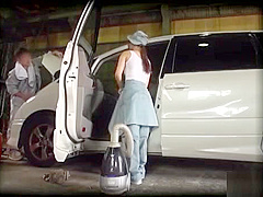 Horny garage workers fuck in the car they are fixing