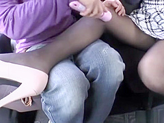 Horny stud gets his hard pole pleasured by a hot Asian babe
