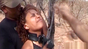 Hot African babe bonded in wilderness and by two guys