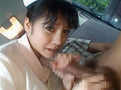 Hot Asian nurse has sex in a car