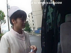 Hot Asian nurse has sex in a car