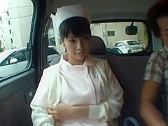 Hot Asian nurse has sex in a car