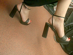 Hot Brunette, Sexy Feet In High Heels Sandals