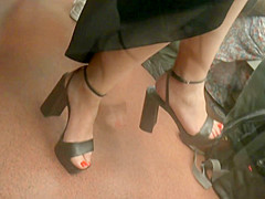 Hot Brunette, Sexy Feet In High Heels Sandals