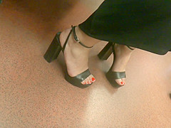 Hot Brunette, Sexy Feet In High Heels Sandals