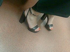 Hot Brunette, Sexy Feet In High Heels Sandals