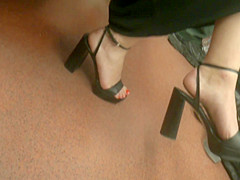 Hot Brunette, Sexy Feet In High Heels Sandals