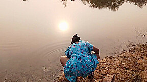 Hot Desi Sexy Bhabhi Girl Shows Sexy Boobs By Doing Bath Show In Outdoor, Also Roams In Forest