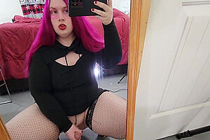 Hot Tranny Jerks Off In A Mirror