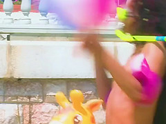 Hot ebony slave fucked in Spanish nightclub